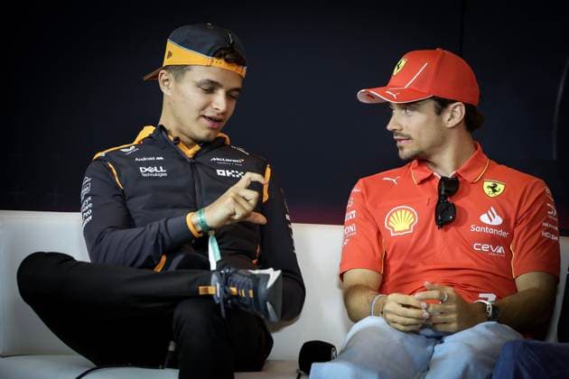 LECLERC Charles (mco), Scuderia Ferrari SF-24, portrait, NORRIS Lando (gbr), McLaren F1 Team MCL38, portrait press conference, PK, Pressekonferenz during the Formula 1 Lenovo Chinese Grand Prix 2024, 5th round of the 2024 Formula One World Championship, WM, Weltmeisterschaft from April 19 to 21, 2024 on the Shanghai International Circuit, in Shanghai, China - F1 - CHINESE GRAND PRIX 2024 DPPI Panoramic 00955