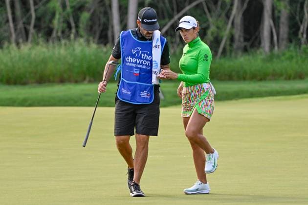 THE WOODLANDS, TX - APRIL 18: Maria Fassi (MEX) after sinking her par putt on 10 during Rd1 of the Chevron Championship at The Club at Carlton Woods on April 18, 2024 in The Woodlands, Texas. (Photo by Ken Murray Icon Sportswire) GOLF: APR 18 LPGA, Golf Damen The Chevron Championship EDITORIAL USE ONLY Icon240418034