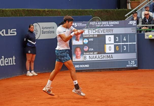 Barcelona Open Banc Sabadell 2024 - Day Four Tomas Martin Etcheverry is playing against Brandon Nakashima in the round of 16 of the Barcelona Open Banc Sabadell, 71st Conde de Godo Trophy, at the Real Club de Tennis Barcelona 1899 in Barcelona, Spain, on April 18, 2024. Barcelona Barcelona Spain  Copyright: xUrbanandsportx originalFilename:urbanandsport-barcelon240418_npZVn.jpg