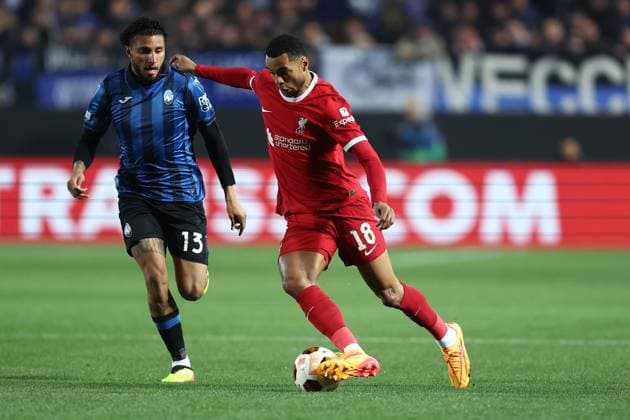 Cody Gakpo (Liverpool Fc) controls the ball, UEFA Europa League 2023 2024 - Quarter-Final, Atalanta vs Liverpool Fc, Gewiss Stadium, April 18, 2024, Bergamo, Italy.