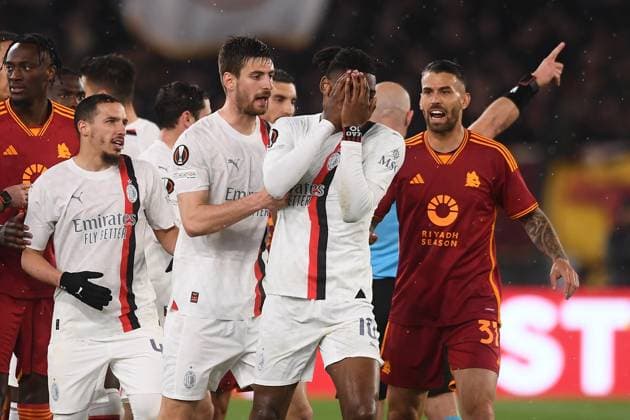 Rafael Leao of AC Milan during the Europa League football match between AS Roma and AC Milan at Olimpico stadium in Rome (Italy), April 18th, 2024. AntoniettaxBaldassarre