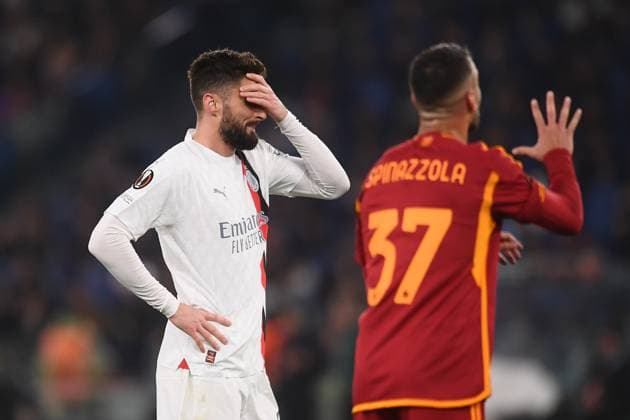 Dejection of Olivier Giroud of AC Milan during the Europa League football match between AS Roma and AC Milan at Olimpico stadium in Rome (Italy), April 18th, 2024. AntoniettaxBaldassarre