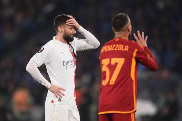 Dejection of Olivier Giroud of AC Milan during the Europa League football match between AS Roma and AC Milan at Olimpico stadium in Rome (Italy), April 18th, 2024. AntoniettaxBaldassarre