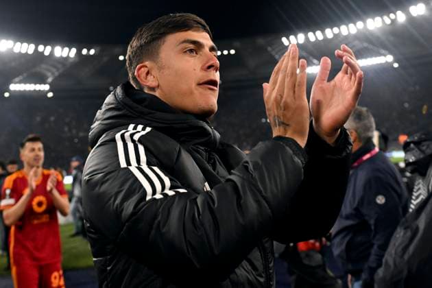 Paulo Dybala of AS Roma celebrates at the end of the Europa League football match between AS Roma and AC Milan at Olimpico stadium in Rome (Italy), April 18th, 2024. AndreaxStaccioli