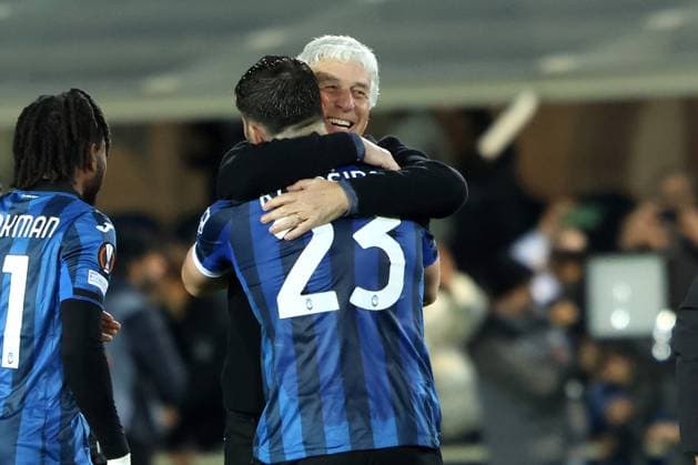 GIAN PIERO GASPERINI, SEAD KOLASINAC, Atalanta, UEFA Europa League, 2023-24, Atalanta vs Liverpool 0-1, 18-04-2024, Esultanza, Celebration, Jubel UEFA EUROPA LEAGUE 2023-24 ATALANTA-LIVERPOOL 0-1