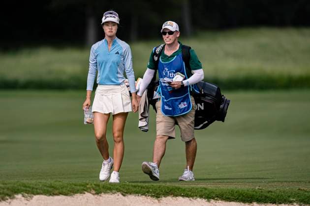 April 18, 2024, The Woodlands, Texas, USA: GRACE KIM walks to her ball in the bunker during round 1 of The Chevron Championship at The Club at Carlton Woods on April 18, 2024, in The Woodlands, Texas. The Woodlands USA - ZUMAp213 20240418_znp_p213_103 Copyright: xLynnxPenningtonx