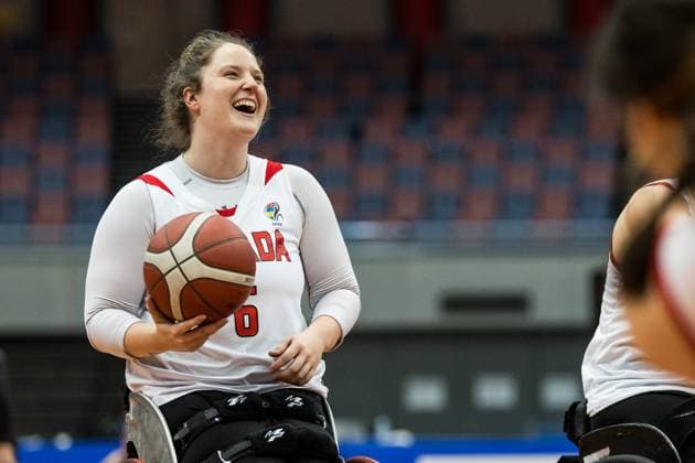 Rollstuhlbasketball, Frauen, IWBF Paralympics Quali, Kanada - Frankreich 2024 IWBF Women’s Repechage: Kanada - Frankreich; 19.04.2024 Arinn Young (Kanada, 6) lachend 2024 IWBF Women’s Repechage: Kanada - Frankreich; Asue Arena, Osaka Copyright: xBEAUTIFULxSPORTS Wunderlx