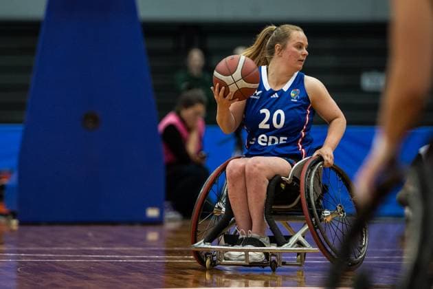 Rollstuhlbasketball, Frauen, IWBF Paralympics Quali, Kanada - Frankreich 2024 IWBF Women’s Repechage: Kanada - Frankreich; 19.04.2024 Eva David (Frankreich, 20) am Ball 2024 IWBF Women’s Repechage: Kanada - Frankreich; Asue Arena, Osaka Copyright: xBEAUTIFULxSPORTS Wunderlx