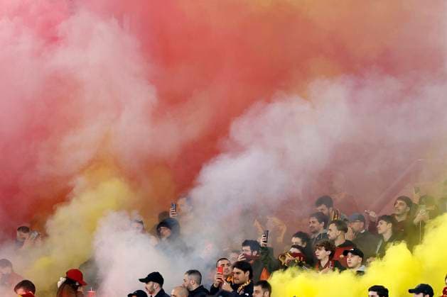. Supporters of AS Roma, UEFA Europa League 2023 2024 - Quarter-final second leg, AS Roma vs AC Milan, Olimpico Stadium, April 18, 2024, Rome, Italy.