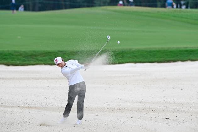 THE WOODLANDS, TX - APRIL 19: Hyo Joo Kim (KOR) hits from the trap on 8 during Rd2 of the Chevron Championship at The Club at Carlton Woods on April 19, 2024 in The Woodlands, Texas. (Photo by Ken Murray Icon Sportswire) GOLF: APR 19 LPGA, Golf Damen The Chevron Championship EDITORIAL USE ONLY Icon240419048