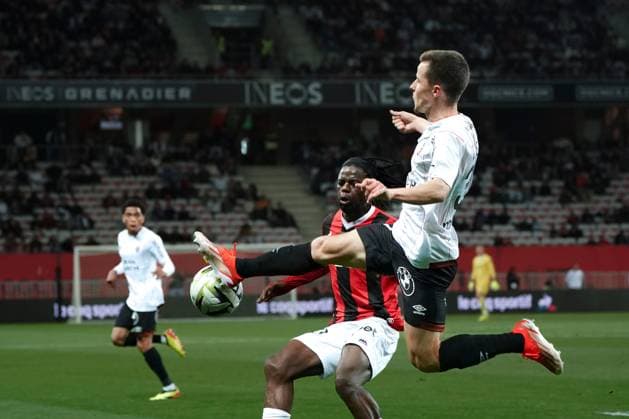 Montassar Talbi (FC Lorient) FOOTBALL : OGC Nice vs FC Lorient - Ligue 1 Uber Eats - Nice - 19 04 2024 NorbertScanella Panoramic 