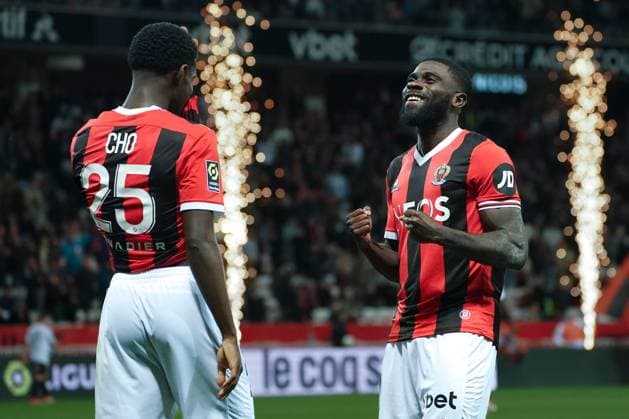 Joie - JÃ rÃ mie Boga (OGC Nice) - Mohamed-Ali Cho (OGC Nice) FOOTBALL : OGC Nice vs FC Lorient - Ligue 1 Uber Eats - Nice - 19 04 2024 NorbertScanella Panoramic 