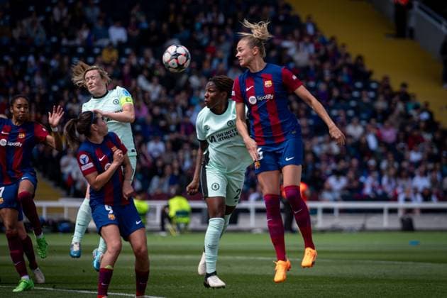 Fridolina Rolfö FC Barcelona, Barca controls the ball during a Women s UEFA Champions League first-leg semifinal match between FC Barcelona and Chelsea Women at Estadi Olimpic Lluis Companys, in Barcelona, ,Spain on April 20, 2024. Photo by Felipe Mondino Copyright: x@FELIPExMONDINOx