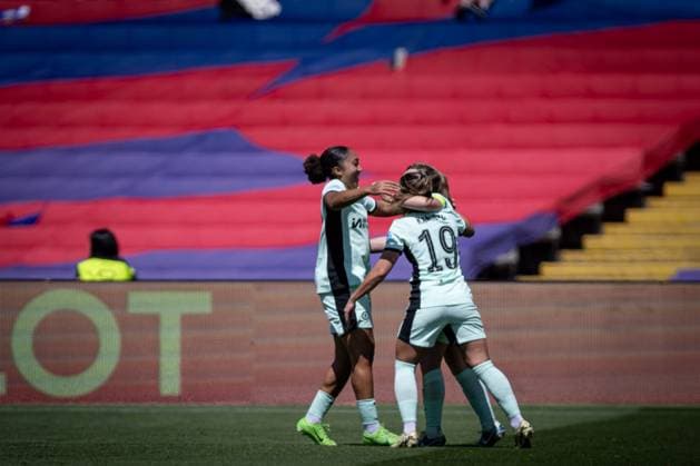 Erin Cuthbert (Chelsea Women) celebrates after scoring her team s goal during a Women s UEFA Champions League first-leg semifinal match between FC Barcelona, Barca and Chelsea Women at Estadi Olimpic Lluis Companys, in Barcelona, ,Spain on April 20, 2024. Photo by Felipe Mondino Copyright: x@FELIPExMONDINOx