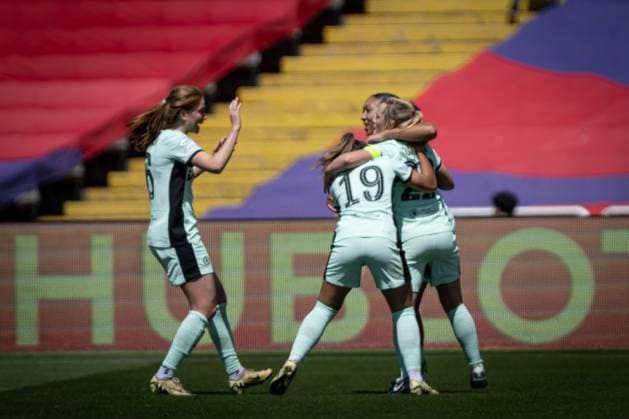 Erin Cuthbert (Chelsea Women) celebrates after scoring her team s goal during a Women s UEFA Champions League first-leg semifinal match between FC Barcelona, Barca and Chelsea Women at Estadi Olimpic Lluis Companys, in Barcelona, ,Spain on April 20, 2024. Photo by Felipe Mondino Copyright: x@FELIPExMONDINOx
