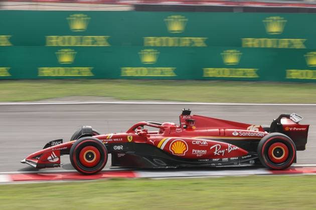 (240420) -- SHANGHAI, April 20, 2024 -- Ferrari s Monegasque driver Charles Leclerc competes during the qualifying session of Chinese Formula One Grand Prix at the Shanghai International Circuit in Shanghai, China, on April 20, 2024. ) (SP)CHINA-SHANGHAI-F1-GRAND PRIX-QUALIFYING (CN) WangxXiang 