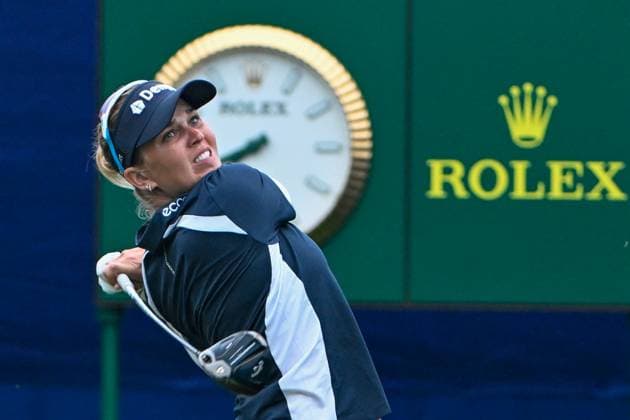 THE WOODLANDS, TX - APRIL 20: Nanna Koerstz Madsen (DEN) watches her tee shot on 1 during third round of the Chevron Championship at The Club at Carlton Woods on April 20, 2024 in The Woodlands, Texas. (Photo by Ken Murray Icon Sportswire) GOLF: APR 20 LPGA, Golf Damen The Chevron Championship EDITORIAL USE ONLY Icon240420008
