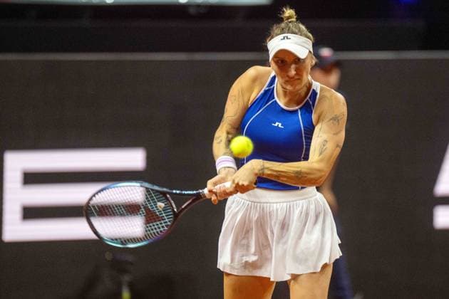 Marketa Vondrousova (CZE). xettx, Deutschland, Stuttgart, 20.04.2024, Tennis, Porsche Tennis Grand Prix, Day 8, 2024, Halbfinale, M.Kostyuk-M.Vondrousova, Porsche Arena Foto: A2 Bildagentur Peter Hartenfelser