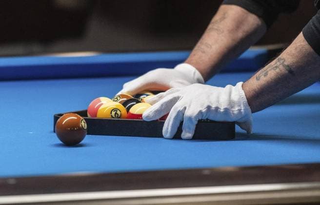 Poolbillard-Bundesliga: BC Oberhausen gegen 1. PBC Wedding ** NUR FÜR REDAKTIONELLE ZWECKE ** EDITORIAL USE ONLY **<p>Kugeln bei der Bundesliga-Begegnung im Poolbillard des BC Oberhausen gegen den 1. PBC Wedding am Samstag, 20. April 2024, in Oberhausen. Oberhausen Copyright: OliverxMengedoht