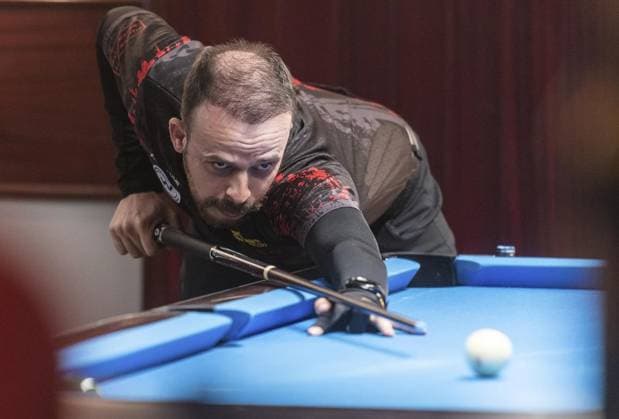 Poolbillard-Bundesliga: BC Oberhausen gegen 1. PBC Wedding ** NUR FÜR REDAKTIONELLE ZWECKE ** EDITORIAL USE ONLY **<p>Marc Beiysterbosch bei der Bundesliga-Begegnung im Poolbillard des BC Oberhausen gegen den 1. PBC Wedding am Samstag, 20. April 2024, in Oberhausen. Oberhausen Copyright: OliverxMengedoht