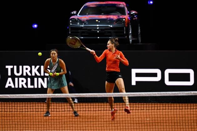 Porsche Tennis Grand Prix 2024 in Stuttgart, 20.04.2024 Doubles Hao-Ching Chan (TPE) and Veronika Kudermetova (RUS) Porsche Tennis Grand Prix 2024
