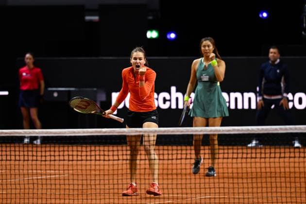 Porsche Tennis Grand Prix 2024 in Stuttgart, 20.04.2024 Doubles Hao-Ching Chan (TPE) and Veronika Kudermetova (RUS) Porsche Tennis Grand Prix 2024