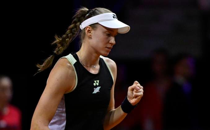 Elena Rybakina (KAZ) Jubel Freude Emotion Gestik Geste Tennis Damen Porsche-Cup Porsche Tennis Grand Prix GP Stuttgart 2024 Porsche Arena 21.04.2024 DFL REGULATIONS PROHIBIT ANY USE OF PHOTOGRAPHS AS IMAGE SEQUENCES AND OR QUASI-VIDEO Porsche Tennis Grand Prix GP Stuttgart 2024
