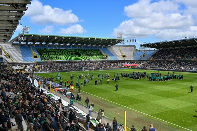 240421 Cercle Brugge vs Royal Antwerp FC illustration picture showing a tifo of the fans and supporters of Cercle during the Jupiler Pro League season 2023 - 2024 match day 4 in the Champions Play-offs between Cercle Brugge and Royal Antwerp FC on April 21 , 2024 in Brugge, Belgium. (Photo by David Catry Isosport) BRUGGE BELGIUM  Copyright: xx 454620