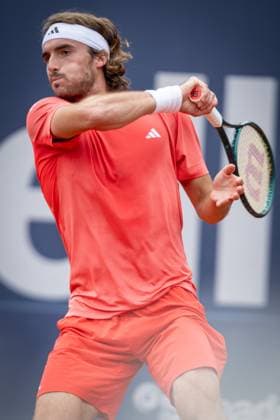 Stefanos Tsitsipas (Greece) plays forehand shot against Casper Ruud (Norway) during the final ATP, Tennis Herren 500 Barcelona Open Banc Sabadell 2024 match at Real Club de Tenis de Barcelona, in Barcelona, Spain on April 21, 2024. Photo by Felipe Mondino Copyright: x@FELIPExMONDINOx