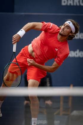 Stefanos Tsitsipas (Greece) plays forehand shot against Casper Ruud (Norway) during the final ATP, Tennis Herren 500 Barcelona Open Banc Sabadell 2024 match at Real Club de Tenis de Barcelona, in Barcelona, Spain on April 21, 2024. Photo by Felipe Mondino Copyright: x@FELIPExMONDINOx