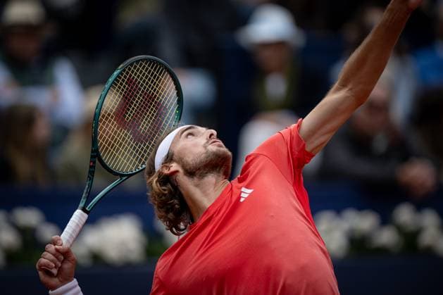 Stefanos Tsitsipas (Greece) plays forehand shot against Casper Ruud (Norway) during the final ATP, Tennis Herren 500 Barcelona Open Banc Sabadell 2024 match at Real Club de Tenis de Barcelona, in Barcelona, Spain on April 21, 2024. Photo by Felipe Mondino Copyright: x@FELIPExMONDINOx
