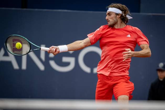 Stefanos Tsitsipas (Greece) plays forehand shot against Casper Ruud (Norway) during the final ATP, Tennis Herren 500 Barcelona Open Banc Sabadell 2024 match at Real Club de Tenis de Barcelona, in Barcelona, Spain on April 21, 2024. Photo by Felipe Mondino Copyright: x@FELIPExMONDINOx