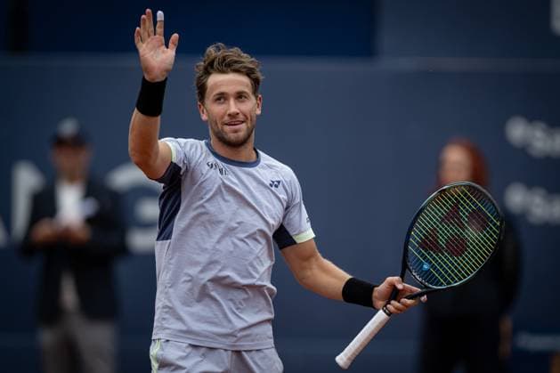 Casper Ruud (Norway) celebrate his victory against Stefanos Tsitsipas (Greece) in the final ATP, Tennis Herren 500 Barcelona Open Banc Sabadell 2024 match at Real Club de Tenis de Barcelona, in Barcelona, Spain on April 21, 2024. Photo by Felipe Mondino Copyright: x@FELIPExMONDINOx