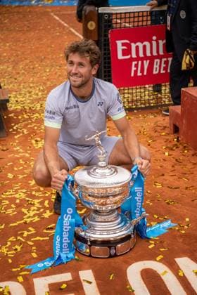 Final 71 Barcelona Open Banc de Sabadell. Conde de Godo Trophy. Real Club de Tenis Barcelona. April 21,2024 71 Barcelona Open Banc de Sabadell. Conde de Godo Trophy. Final Casper Ruud (NOR) vs Stefanos Tsitsipas (GRE) Real Club de Tenis Barcelona. April 21,2024 Casper Ruud celebrates winning the final of the ATP, Tennis Herren Barcelona Open Banc de Sabadell tennis tournament Trofeo Conde de Godo played at the Real Club de Tenis Barcelona. April 21, 2024. Barcelona ESP Copyright: xS.xRosx