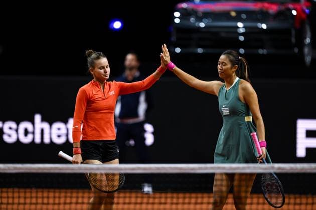 Porsche Tennis Grand Prix 2024 in Stuttgart, 21.04.2024 Doubles Hao-Ching Chan (TPE) and Veronika Kudermetova (RUS) Porsche Tennis Grand Prix 2024