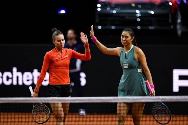 Porsche Tennis Grand Prix 2024 in Stuttgart, 21.04.2024 Doubles Hao-Ching Chan (TPE) and Veronika Kudermetova (RUS) Porsche Tennis Grand Prix 2024