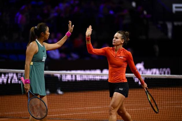 Porsche Tennis Grand Prix 2024 in Stuttgart, 21.04.2024 Doubles Hao-Ching Chan (TPE) and Veronika Kudermetova (RUS) Porsche Tennis Grand Prix 2024