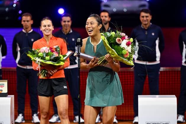 Porsche Tennis Grand Prix 2024 in Stuttgart, 21.04.2024 Doubles Hao-Ching Chan (TPE) and Veronika Kudermetova (RUS) Porsche Tennis Grand Prix 2024