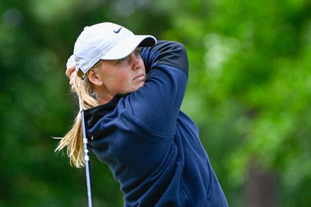 THE WOODLANDS, TX - APRIL 21: Maja Stark (SWE) watches her tee shot on 2 during the final round of the Chevron Championship at The Club at Carlton Woods on April 21, 2024 in The Woodlands, Texas. (Photo by Ken Murray Icon Sportswire) GOLF: APR 21 LPGA, Golf Damen The Chevron Championship EDITORIAL USE ONLY Icon240421034
