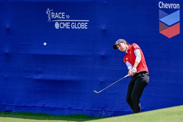THE WOODLANDS, TX - APRIL 21: Carlota Ciganda (ESP) chips up on to 9 during the final round of the Chevron Championship at The Club at Carlton Woods on April 21, 2024 in The Woodlands, Texas. (Photo by Ken Murray Icon Sportswire) GOLF: APR 21 LPGA, Golf Damen The Chevron Championship EDITORIAL USE ONLY Icon240421063