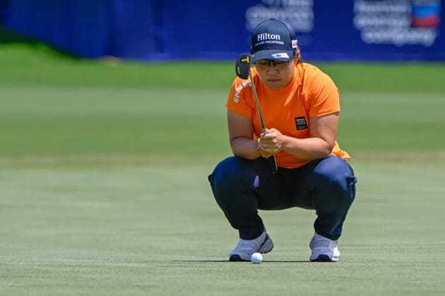 THE WOODLANDS, TX - APRIL 21: Nasa Hataoka (JPN) looks over her birdie putt on 9 during the final round of the Chevron Championship at The Club at Carlton Woods on April 21, 2024 in The Woodlands, Texas. (Photo by Ken Murray Icon Sportswire) GOLF: APR 21 LPGA, Golf Damen The Chevron Championship EDITORIAL USE ONLY Icon240421064