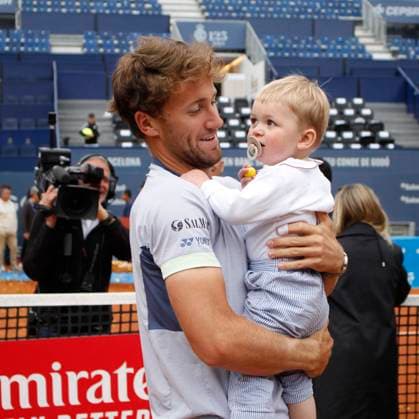 April 21, 2024, Sabadell, Barcelona, Spain: Barcelona Spain 21.04.2024 Casper Ruud (Norway) poses with his son looks in the match between Stefanos Tsitsipas (Greece) and Casper Ruud (Norway) during the Day 9 of the Barcelona Open Banc Sabadell Godo on 21 April 2024 in Barcelona. Sabadell Spain - ZUMAu50_ 20240421_zsp_u50_040 Copyright: xXavixUrgelesx