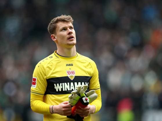 Bremen , Bundesliga SV Werder Bremen vs. VfB Stuttgart , Torwart Alexander Nübel (VfB Stuttgart) enttäuscht Gemäß den Vorgaben der DFL Deutschen Fußball Liga ist es untersagt, in dem Stadion und oder vom Spiel angefertigte Fotoaufnahmen in Form von Sequenzbildern und oder videoähnlichen Fotostrecken zu verwerten bzw. verwerten zu lassen.