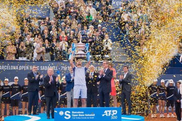 April 21, 2024: CASPER RUUD celebrates on the podium during the Barcelona Open Banc Sabadell 2024 after victory against STEFANOS TSITSIPAS. CASPER RUUD won the match 7-5 6-3. This was CASPER RUUDÃ¢â‚¬â ¢s 1st victory at the tournament. - ZUMAr159 20240421_aap_r159_027 Copyright: xPatriciaxRodriguesx