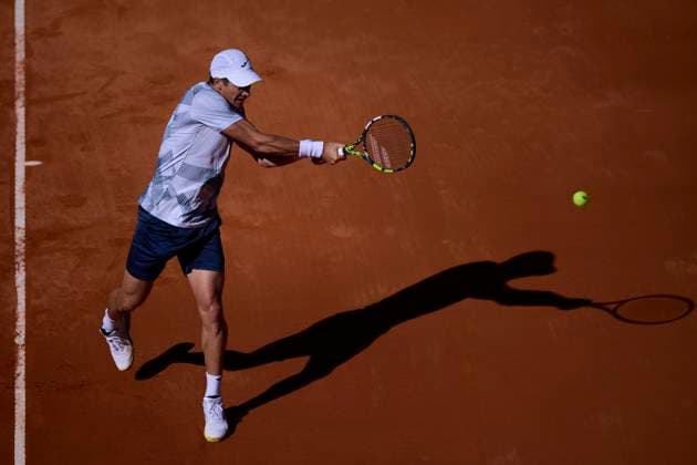 Mutua Madrid Open - Day One Facundo Bagnis of Argentina returns a shot against David Goffin of Belgium during day one of the Mutua Madrid Open 2024 at Caja Magica on April 22, 2024, in Madrid, Spain. Madrid Caja Magica Madrid Spain RL_MMO24_040 Copyright: xRicardoxLarreinax