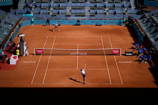 Mutua Madrid Open - Day One A general view of Caja Magica when David Goffin of Belgium serves against Facundo Bagnis of Argentina during day one of the Mutua Madrid Open 2024 at Caja Magica on April 22, 2024, in Madrid, Spain. Madrid Caja Magica Madrid Spain RL_MMO24_043 Copyright: xRicardoxLarreinax