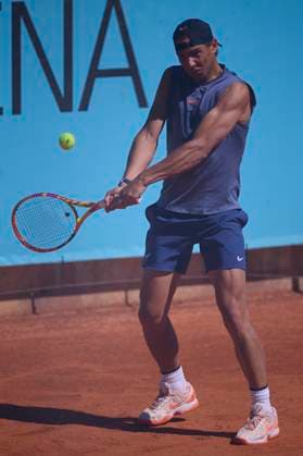 Mutua Madrid Open - Day One Rafael Nadal of Spain returns a shot during a training session of the day one of the Mutua Madrid Open 2024 at Caja Magica on April 22, 2024, in Madrid, Spain. Madrid Caja Magica Madrid Spain RL_MMO24_050 Copyright: xRicardoxLarreinax