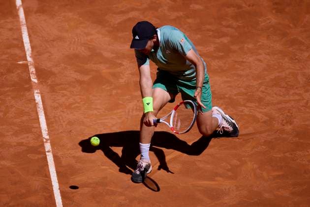 Mutua Madrid Open - Day One Dominic Thiem of Austria returns a shot against Felipe Meligeni Alves of Brasil during day one of the Mutua Madrid Open 2024 at Caja Magica on April 22, 2024, in Madrid, Spain. Madrid Caja Magica Madrid Spain RL_MMO24_153 Copyright: xRicardoxLarreinax