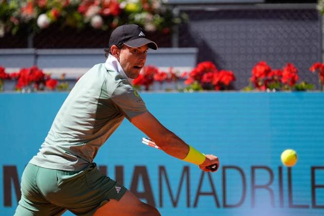 April 22, 2024, Madrid, Madrid, SPAIN: Dominic Thiem of Austria in action against Felipe Meligeni Alves of Brazil during the Mutua Madrid Open 2024, ATP, Tennis Herren Masters 1000 and WTA, Tennis Damen 1000, tournament celebrated at Caja Magica on April 22, 2024 in Madrid, Spain. Madrid SPAIN - ZUMAa181 20240422_zaa_a181_132 Copyright: xOscarxJ.xBarrosox
