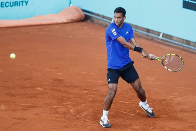 April 22, 2024, Madrid, Madrid, SPAIN: Felix Auger-Aliassime of Canada practices during the Mutua Madrid Open 2024, ATP, Tennis Herren Masters 1000 and WTA, Tennis Damen 1000, tournament celebrated at Caja Magica on April 22, 2024 in Madrid, Spain. Madrid SPAIN - ZUMAa181 20240422_zaa_a181_201 Copyright: xIrinaxR.xHipolitox